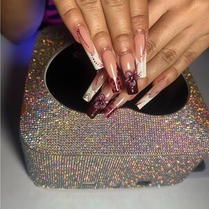 Elegant Burgundy and Cream Nail Art Set